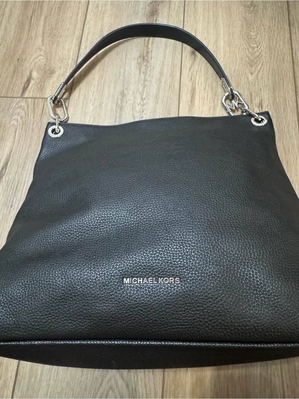 Michael Kors Black Pebbled Leather Shoulder Hobo with Silver Hardware